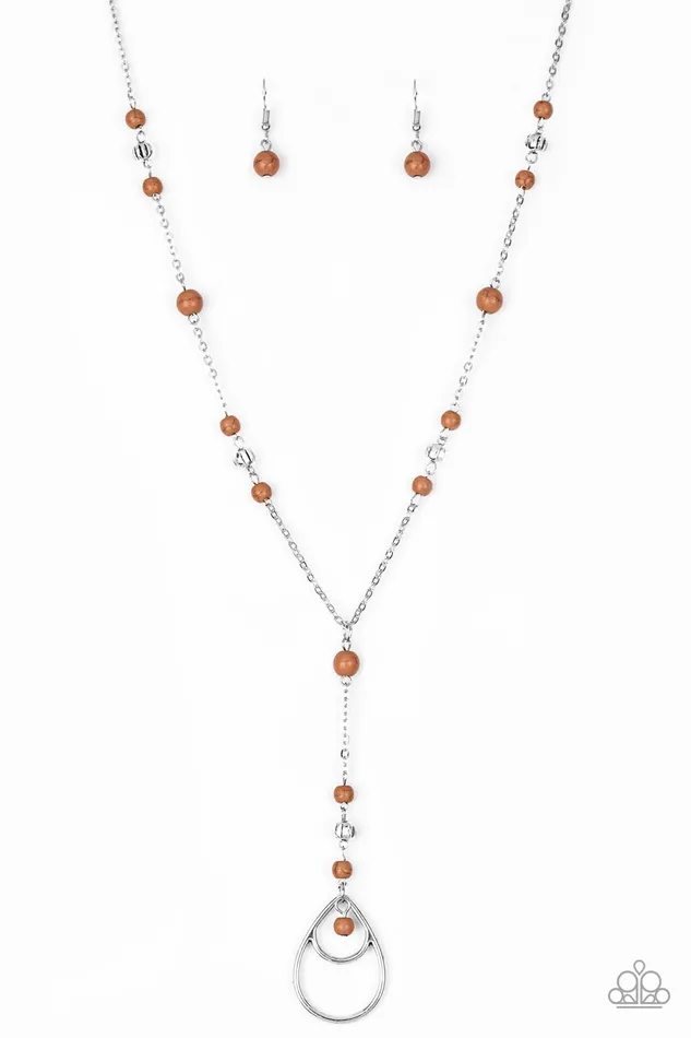 Paparazzi Accessories Sandstone Savannahs Paparazzi Brown Stone Silver Bead Y Necklace Necklaces