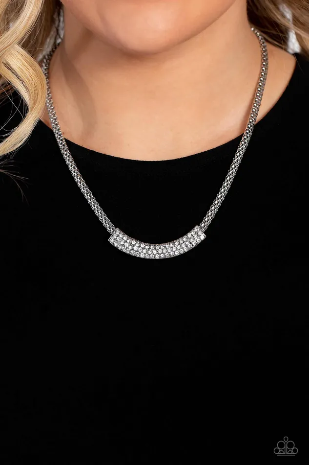 Paparazzi Accessories Swing Dance Dream White Rhinestone Silver Short Necklace Paparazzi Necklaces