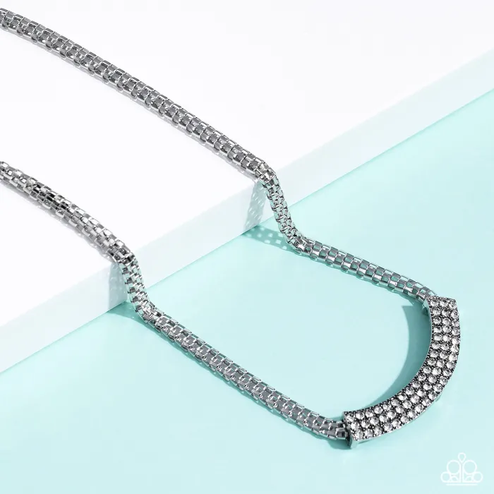 Paparazzi Accessories Swing Dance Dream White Rhinestone Silver Short Necklace Paparazzi Necklaces