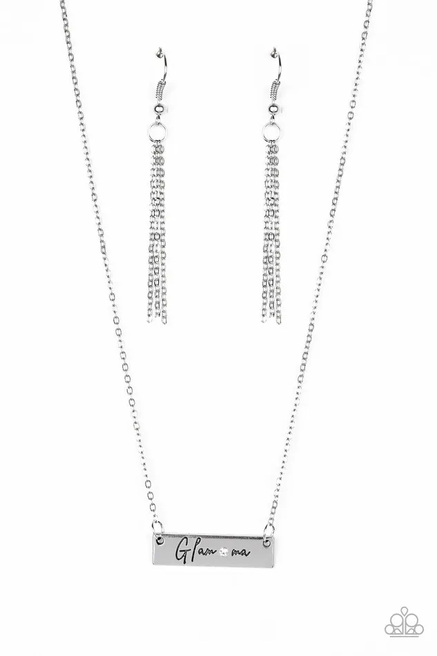 Paparazzi Accessories The GLAMma Paparazzi White Rhinestone Silver Stamped Necklace Necklaces Paparazzi Accessories The GLAMma Paparazzi White Rhinestone Silver Stamped Necklace Necklaces