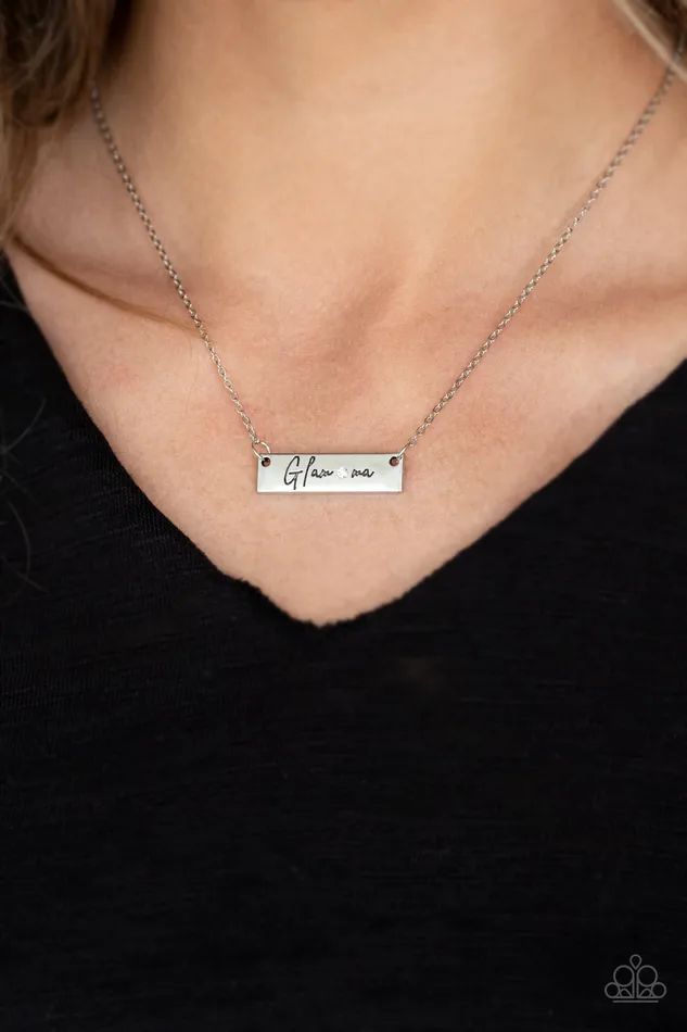 Paparazzi Accessories The GLAMma Paparazzi White Rhinestone Silver Stamped Necklace Necklaces