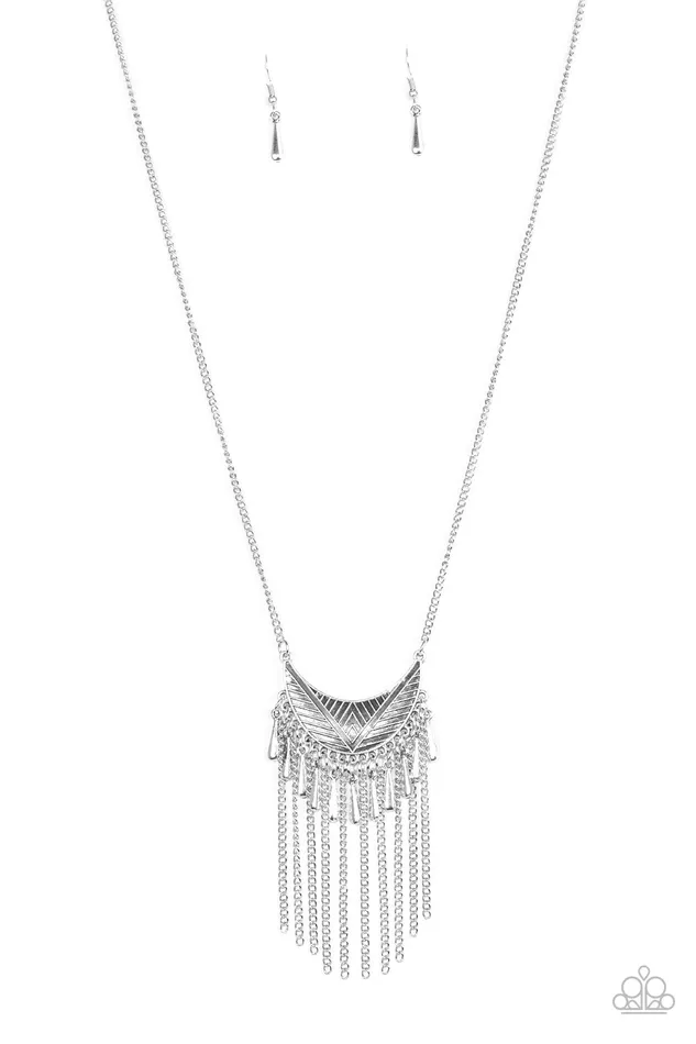 Paparazzi Happy is the Huntress Silver Crescent Fringe Necklace Paparazzi Accessories Necklaces Paparazzi Happy is the Huntress Silver Crescent Fringe Necklace Paparazzi Accessories Necklaces