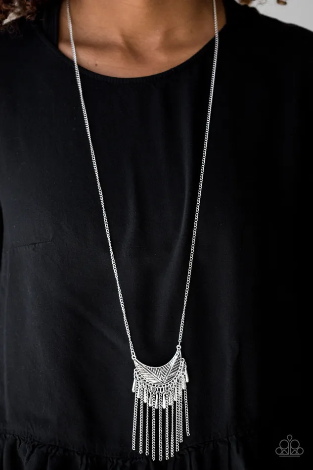 Paparazzi Happy is the Huntress Silver Crescent Fringe Necklace Paparazzi Accessories Necklaces Paparazzi Happy is the Huntress Silver Crescent Fringe Necklace Paparazzi Accessories Necklaces
