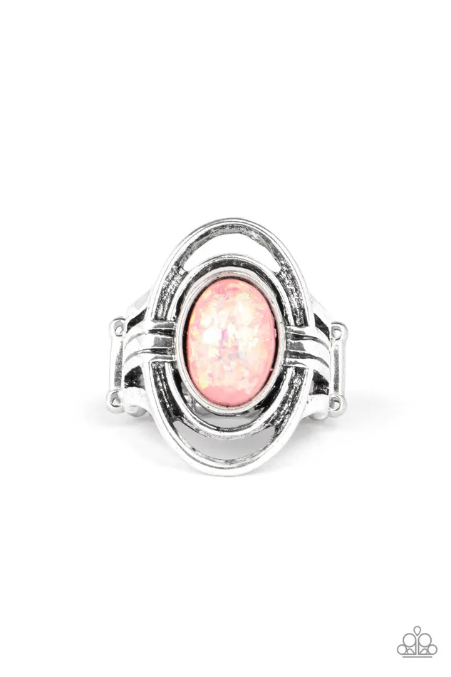 Peacefully Pristine Pink Opalescent Oval Bead Silver Ring Paparazzi Paparazzi Accessories Rings Peacefully Pristine Pink Opalescent Oval Bead Silver Ring Paparazzi Paparazzi Accessories Rings