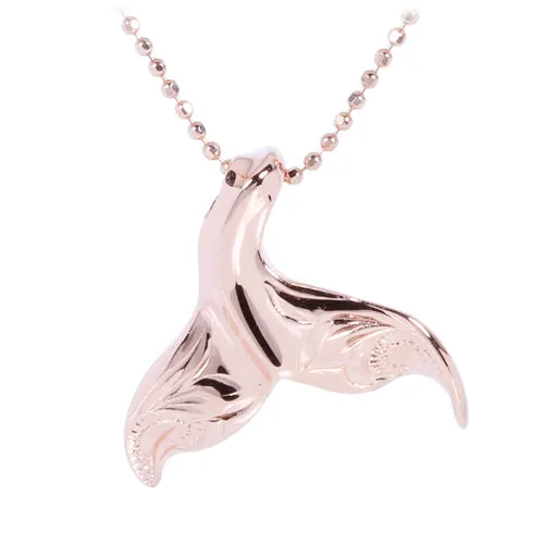 Pink Gold Plated Sterling Silver Small Whale Tail Pendant Scroll Engraving Chain Sold Separately Nakoa Necklaces Pink Gold Plated Sterling Silver Small Whale Tail Pendant Scroll Engraving Chain Sold Separately Nakoa Necklaces