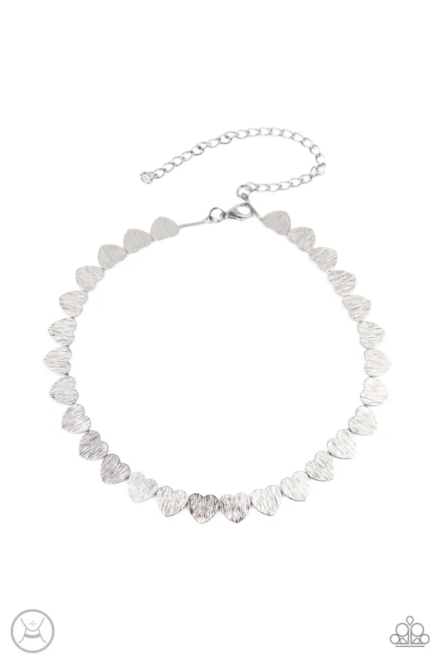 Playing HEART To Get Silver Heart Choker Necklace Paparazzi Paparazzi Accessories Necklaces Playing HEART To Get Silver Heart Choker Necklace Paparazzi Paparazzi Accessories Necklaces
