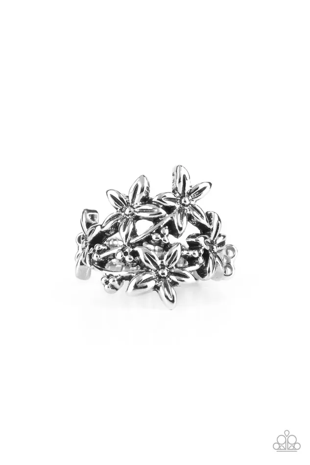 Prairie Primrose Silver Floral Ring Paparazzi Paparazzi Accessories Rings
