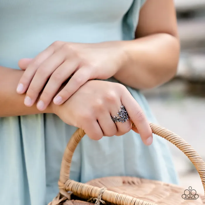Prairie Primrose Silver Floral Ring Paparazzi Paparazzi Accessories Rings