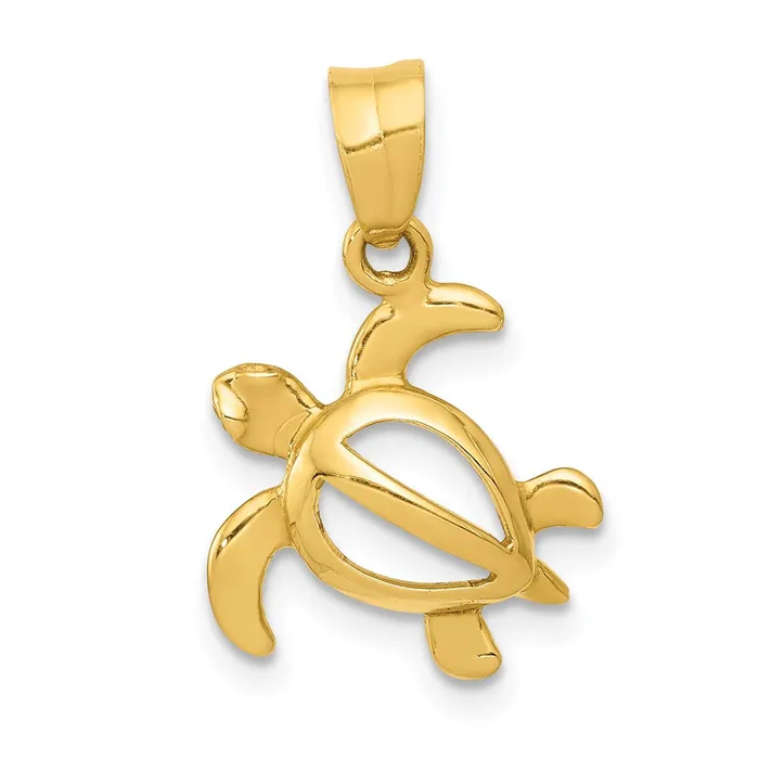 PreStyled Sets Qgold 14k Yellow Gold 13 mm Open Turtle Pendant 076 grams