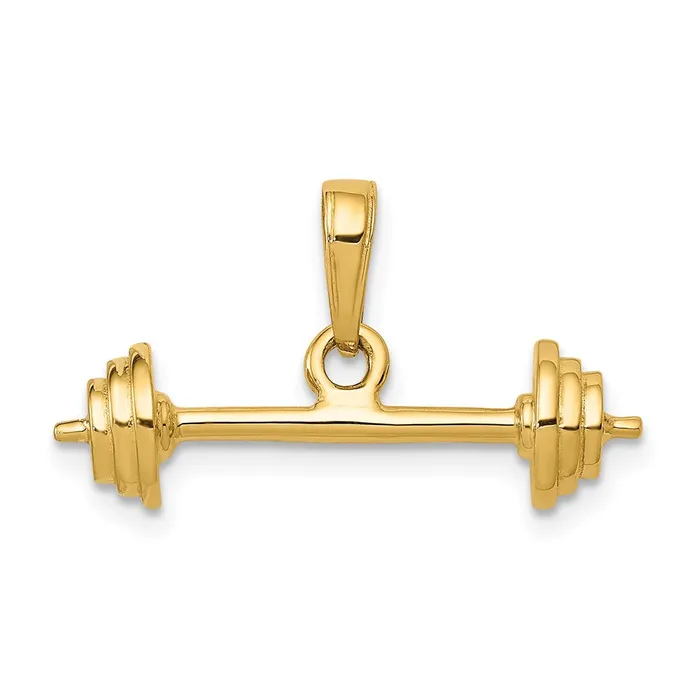 PreStyled Sets Qgold 14k Yellow Gold 23 mm 3D Barbell Pendant 236 grams