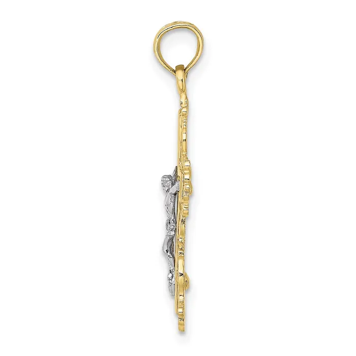 Qgold 10k Twotone 15 mm Twotone Textured w Lace Trim Jesus Crucifix Charm 107 grams Rings Qgold 10k Twotone 15 mm Twotone Textured w Lace Trim Jesus Crucifix Charm 107 grams Rings