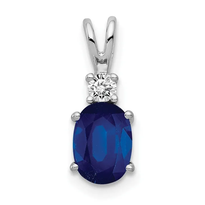 Qgold 14k White Gold 7x5mm Oval Sapphire AA Diamond pendant 075 grams Necklaces Qgold 14k White Gold 7x5mm Oval Sapphire AA Diamond pendant 075 grams Necklaces
