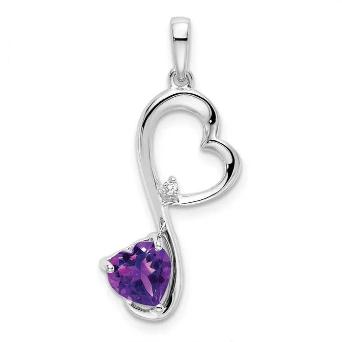 Qgold 14k White Gold Amethyst and Diamond Heart Pendant 135 grams Necklaces Qgold 14k White Gold Amethyst and Diamond Heart Pendant 135 grams Necklaces