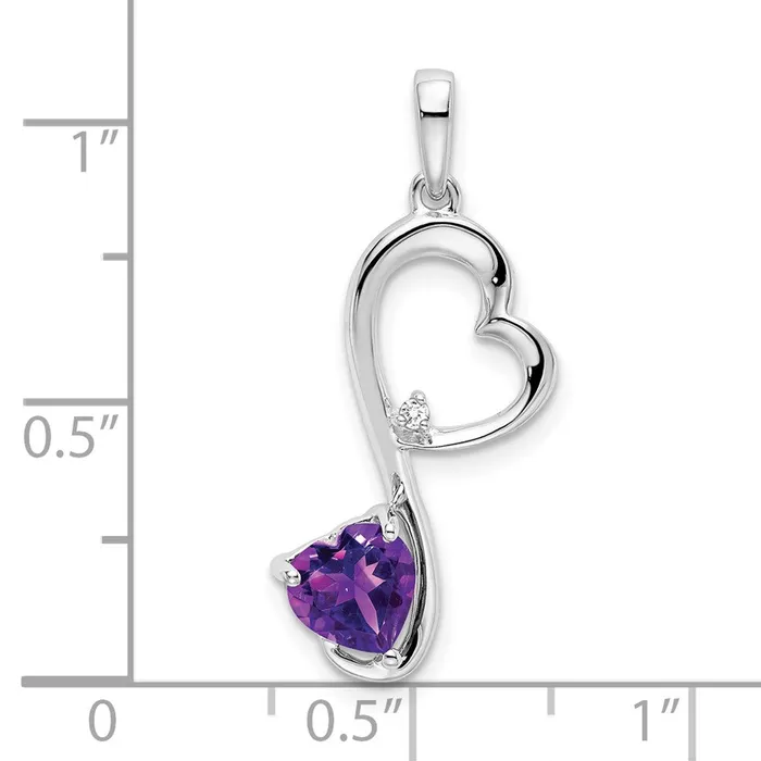 Qgold 14k White Gold Amethyst and Diamond Heart Pendant 135 grams Necklaces Qgold 14k White Gold Amethyst and Diamond Heart Pendant 135 grams Necklaces