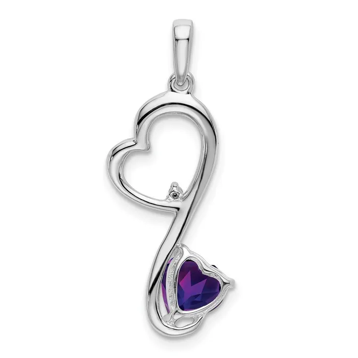 Qgold 14k White Gold Amethyst and Diamond Heart Pendant 135 grams Necklaces Qgold 14k White Gold Amethyst and Diamond Heart Pendant 135 grams Necklaces