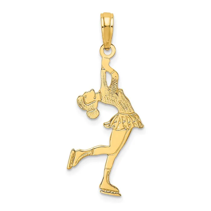 Qgold 14k Yellow Gold 118 mm Ice Skater Turning Charm 097 grams Charm Necklaces