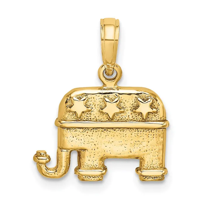 Qgold 14k Yellow Gold 1515 mm 3D Textured Republican Elephant Charm 276 grams Charm Necklaces Qgold 14k Yellow Gold 1515 mm 3D Textured Republican Elephant Charm 276 grams Charm Necklaces