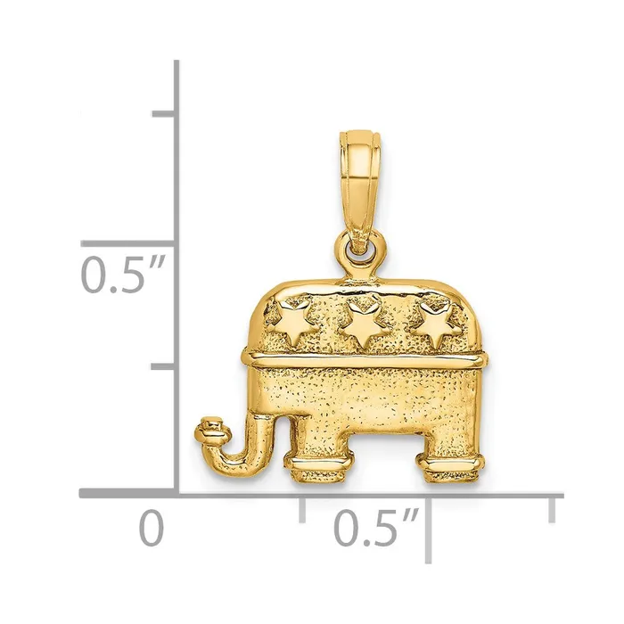 Qgold 14k Yellow Gold 1515 mm 3D Textured Republican Elephant Charm 276 grams Charm Necklaces Qgold 14k Yellow Gold 1515 mm 3D Textured Republican Elephant Charm 276 grams Charm Necklaces