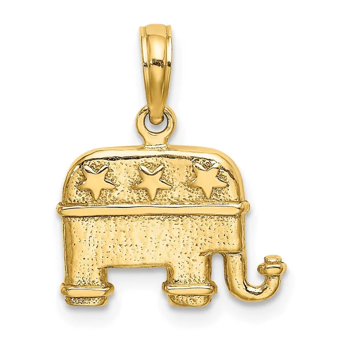 Qgold 14k Yellow Gold 1515 mm 3D Textured Republican Elephant Charm 276 grams Charm Necklaces Qgold 14k Yellow Gold 1515 mm 3D Textured Republican Elephant Charm 276 grams Charm Necklaces