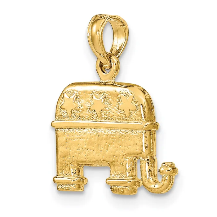 Qgold 14k Yellow Gold 1515 mm 3D Textured Republican Elephant Charm 276 grams Charm Necklaces Qgold 14k Yellow Gold 1515 mm 3D Textured Republican Elephant Charm 276 grams Charm Necklaces