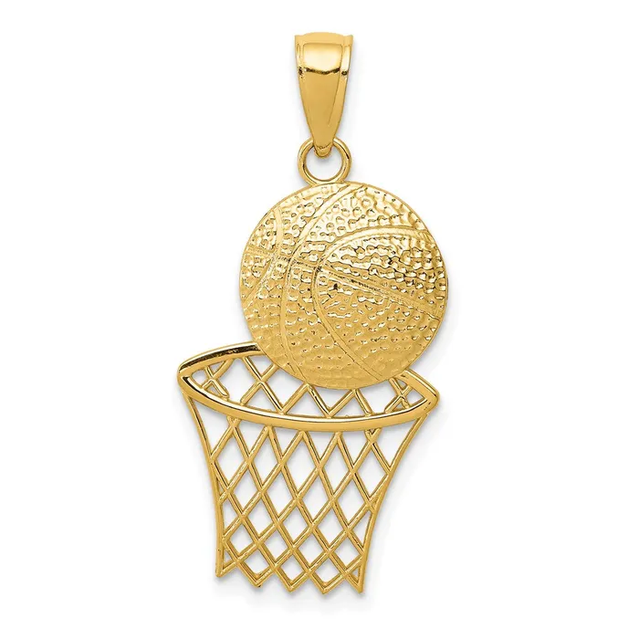 Qgold 14k Yellow Gold 15 mm DiamondCut Basketball and Net Charm 129 grams Charm Necklaces Qgold 14k Yellow Gold 15 mm DiamondCut Basketball and Net Charm 129 grams Charm Necklaces