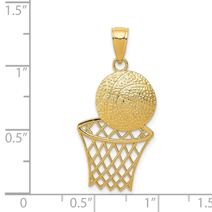 Qgold 14k Yellow Gold 15 mm DiamondCut Basketball and Net Charm 129 grams Charm Necklaces Qgold 14k Yellow Gold 15 mm DiamondCut Basketball and Net Charm 129 grams Charm Necklaces