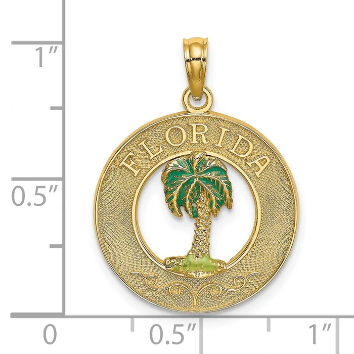 Qgold 14k Yellow Gold 191 mm FLORIDA Enamel Palm Tree Circle Charm 195 grams Charm Necklaces Qgold 14k Yellow Gold 191 mm FLORIDA Enamel Palm Tree Circle Charm 195 grams Charm Necklaces