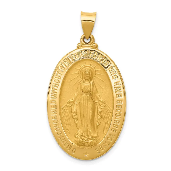 Qgold 14k Yellow Gold 206 mm Hollow Polished And Satin Miraculous Medal Pendant 235 grams Necklaces Qgold 14k Yellow Gold 206 mm Hollow Polished And Satin Miraculous Medal Pendant 235 grams Necklaces