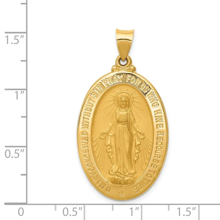 Qgold 14k Yellow Gold 206 mm Hollow Polished And Satin Miraculous Medal Pendant 235 grams Necklaces
