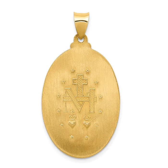 Qgold 14k Yellow Gold 206 mm Hollow Polished And Satin Miraculous Medal Pendant 235 grams Necklaces