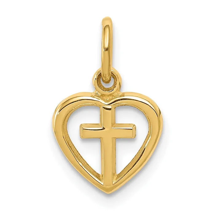 Qgold Charm Necklaces 10k Yellow Gold 10 mm Cross in Heart Charm 046 grams Qgold Charm Necklaces 10k Yellow Gold 10 mm Cross in Heart Charm 046 grams
