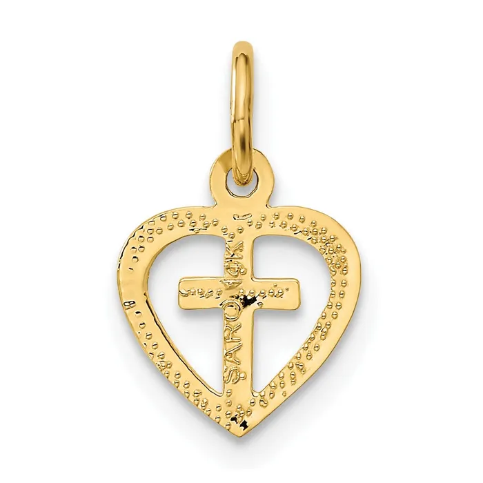 Qgold Charm Necklaces 10k Yellow Gold 10 mm Cross in Heart Charm 046 grams Qgold Charm Necklaces 10k Yellow Gold 10 mm Cross in Heart Charm 046 grams