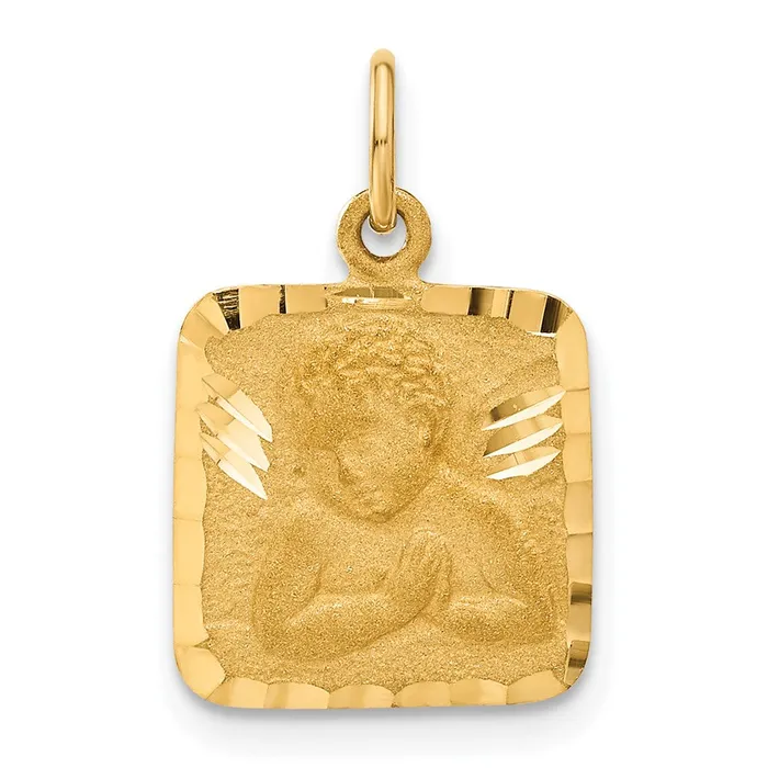Qgold Charm Necklaces 10k Yellow Gold 13 mm Satin Diamond cut Angel Charm 167 grams Qgold Charm Necklaces 10k Yellow Gold 13 mm Satin Diamond cut Angel Charm 167 grams