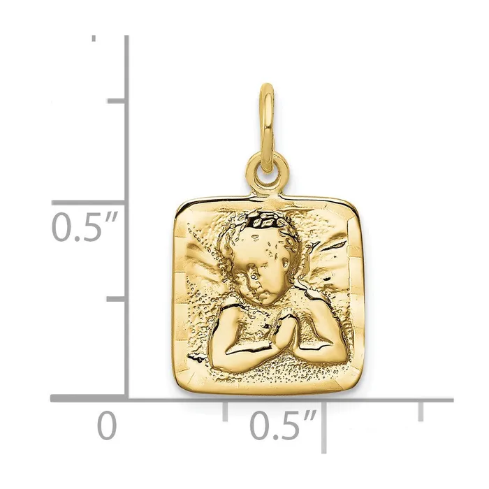 Qgold Charm Necklaces 10k Yellow Gold 13 mm Satin Diamond cut Angel Charm 167 grams Qgold Charm Necklaces 10k Yellow Gold 13 mm Satin Diamond cut Angel Charm 167 grams