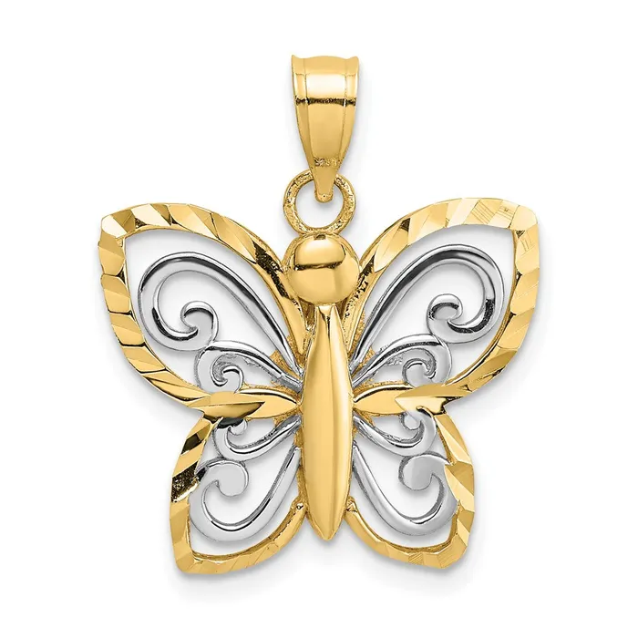 Qgold Charm Necklaces 10k Yellow wRhodium 186 mm DC Butterfly Charm 123 grams Qgold Charm Necklaces 10k Yellow wRhodium 186 mm DC Butterfly Charm 123 grams