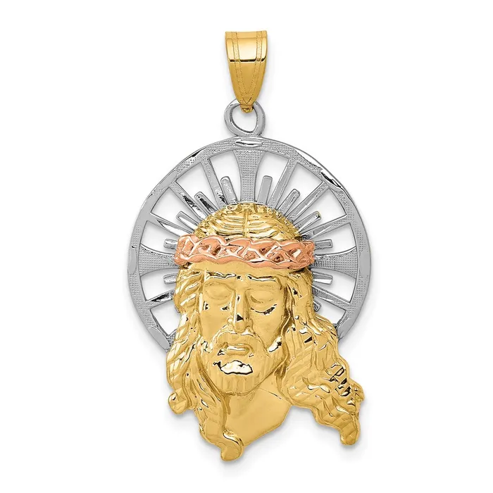 Qgold Charm Necklaces 14k TriColor 20 mm Tricolor Diamondcut Christ Charm 285 grams Qgold Charm Necklaces 14k TriColor 20 mm Tricolor Diamondcut Christ Charm 285 grams