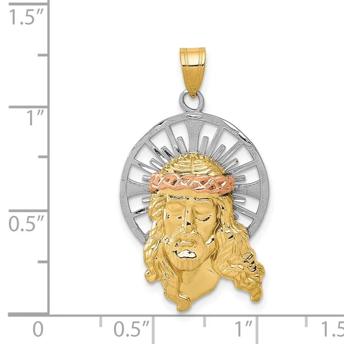 Qgold Charm Necklaces 14k TriColor 20 mm Tricolor Diamondcut Christ Charm 285 grams Qgold Charm Necklaces 14k TriColor 20 mm Tricolor Diamondcut Christ Charm 285 grams