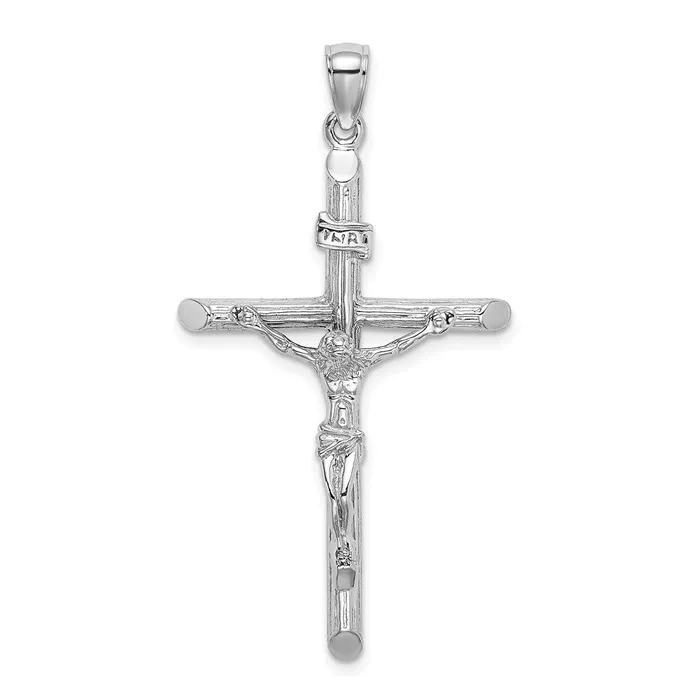 Qgold Charm Necklaces 14k White Gold 24 mm Textured Crucifix Charm 404 grams