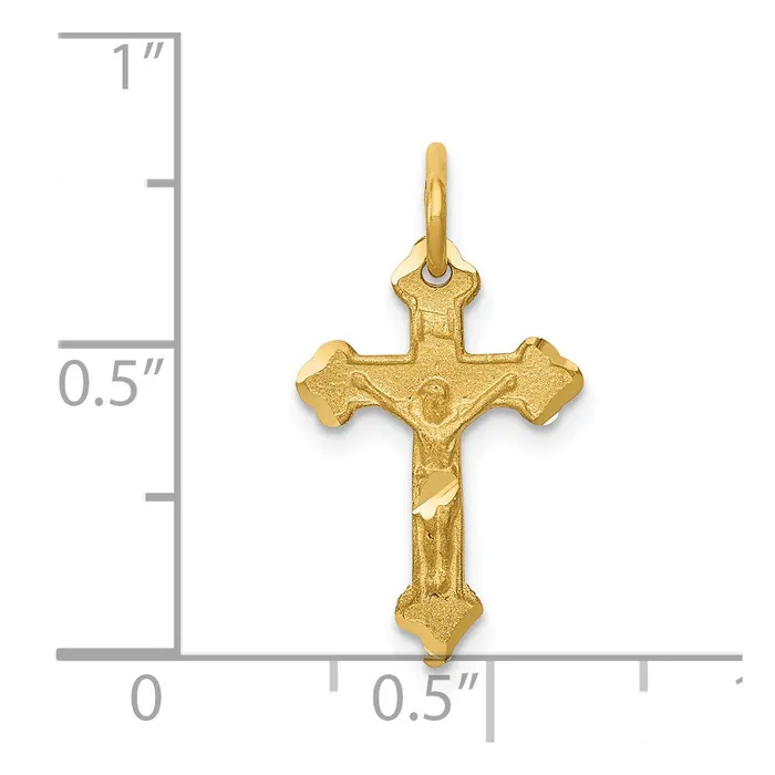 Qgold Charm Necklaces 14k Yellow Gold 12 mm INRI Diamondcut Jesus Crucifix Charm 064 grams Qgold Charm Necklaces 14k Yellow Gold 12 mm INRI Diamondcut Jesus Crucifix Charm 064 grams