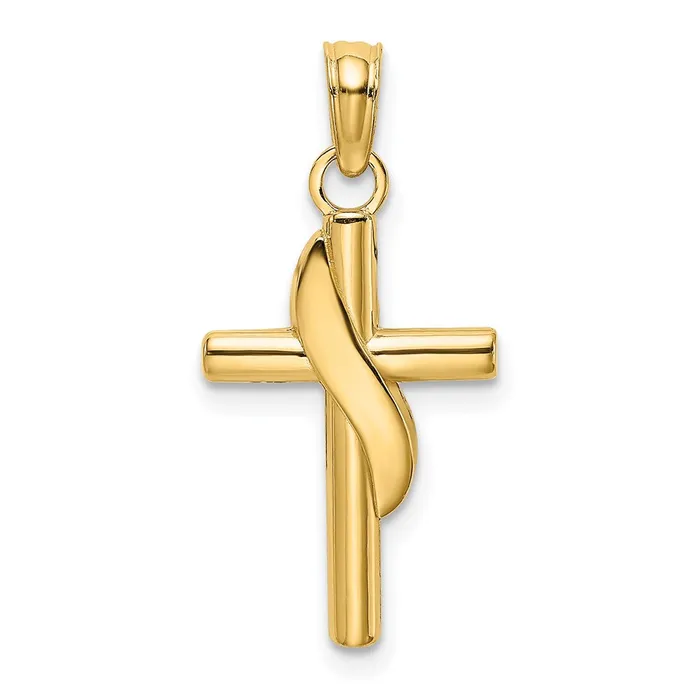 Qgold Charm Necklaces 14k Yellow Gold 12 mm Polished W Banner Cross Charm 095 grams Qgold Charm Necklaces 14k Yellow Gold 12 mm Polished W Banner Cross Charm 095 grams