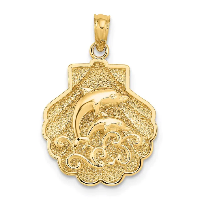 Qgold Charm Necklaces 14k Yellow Gold 155 mm Reversible Dolphins and Waves in Shell Charm 206 grams Qgold Charm Necklaces 14k Yellow Gold 155 mm Reversible Dolphins and Waves in Shell Charm 206 grams