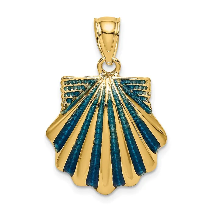 Qgold Charm Necklaces 14k Yellow Gold 17 mm Blue Enamel Scallop Shell Charm 263 grams Qgold Charm Necklaces 14k Yellow Gold 17 mm Blue Enamel Scallop Shell Charm 263 grams