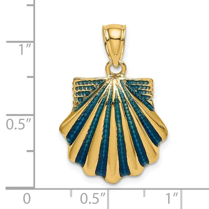 Qgold Charm Necklaces 14k Yellow Gold 17 mm Blue Enamel Scallop Shell Charm 263 grams Qgold Charm Necklaces 14k Yellow Gold 17 mm Blue Enamel Scallop Shell Charm 263 grams