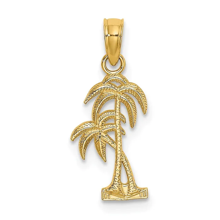 Qgold Charm Necklaces 14k Yellow Gold 905 mm Textured Double Palm Tree Charm 065 grams Qgold Charm Necklaces 14k Yellow Gold 905 mm Textured Double Palm Tree Charm 065 grams