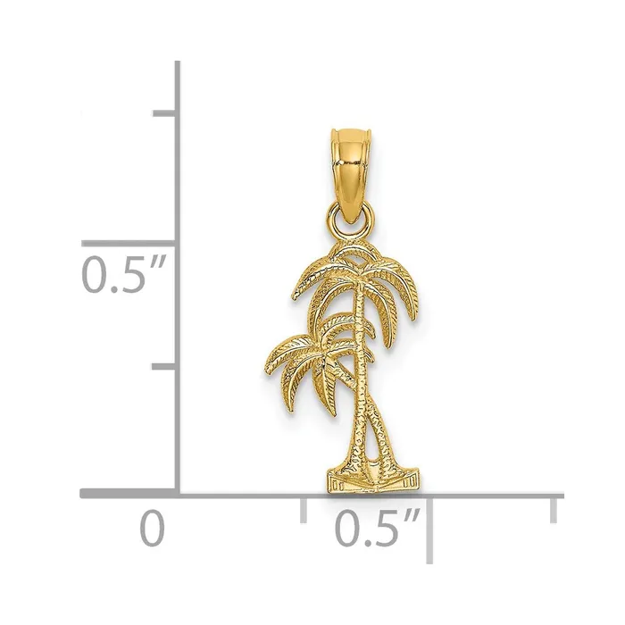 Qgold Charm Necklaces 14k Yellow Gold 905 mm Textured Double Palm Tree Charm 065 grams Qgold Charm Necklaces 14k Yellow Gold 905 mm Textured Double Palm Tree Charm 065 grams