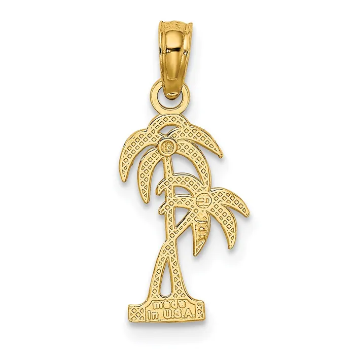 Qgold Charm Necklaces 14k Yellow Gold 905 mm Textured Double Palm Tree Charm 065 grams Qgold Charm Necklaces 14k Yellow Gold 905 mm Textured Double Palm Tree Charm 065 grams