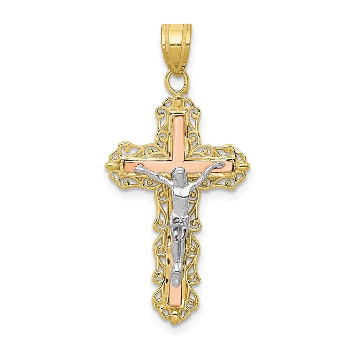 Qgold Necklaces 10k Tri Color 16 mm Tricolor Diamondcut Jesus Crucifix Pendant 149 grams Qgold Necklaces 10k Tri Color 16 mm Tricolor Diamondcut Jesus Crucifix Pendant 149 grams