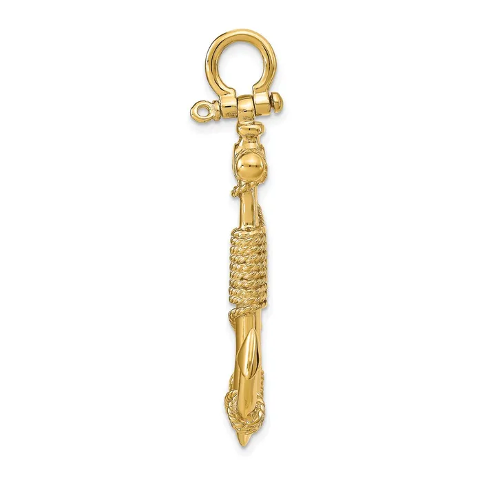 Qgold Necklaces 10k Yellow Gold 37 mm 3D Solid Anchor with Rope Pendant 1011 grams Qgold Necklaces 10k Yellow Gold 37 mm 3D Solid Anchor with Rope Pendant 1011 grams