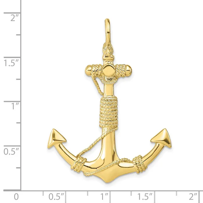Qgold Necklaces 10k Yellow Gold 37 mm 3D Solid Anchor with Rope Pendant 1011 grams Qgold Necklaces 10k Yellow Gold 37 mm 3D Solid Anchor with Rope Pendant 1011 grams