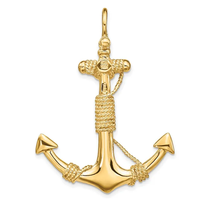 Qgold Necklaces 10k Yellow Gold 37 mm 3D Solid Anchor with Rope Pendant 1011 grams Qgold Necklaces 10k Yellow Gold 37 mm 3D Solid Anchor with Rope Pendant 1011 grams
